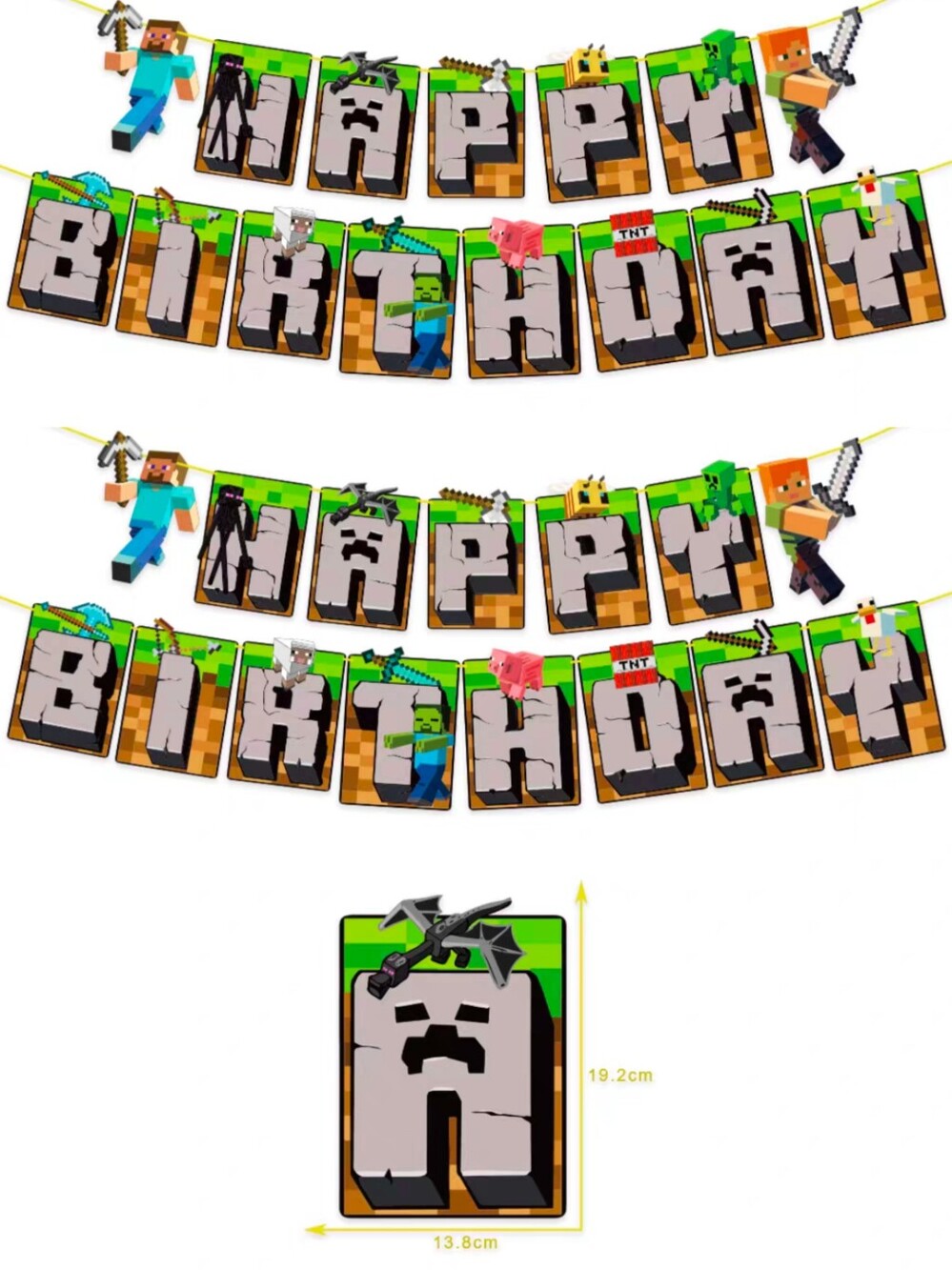 Minecraft themed Happy Birthday Banner - Party Decoration 🥳